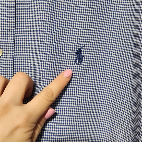 POLO RALPH LAUREN Andrew Mens 17 Neck 34/35 Blue Gingham Button Down Preppy - Picture 3 of 12